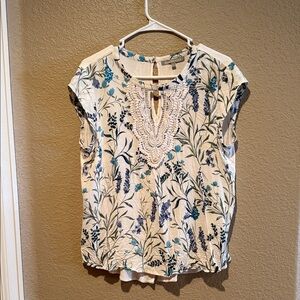 Daniel Rainn Blue and Cream Floral Blouse